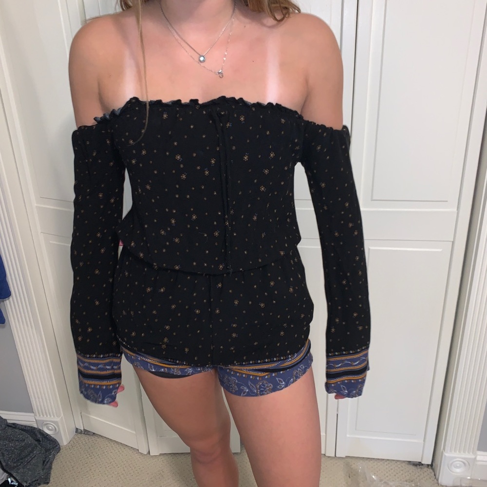 Summary long sleeve off the shoulder romper